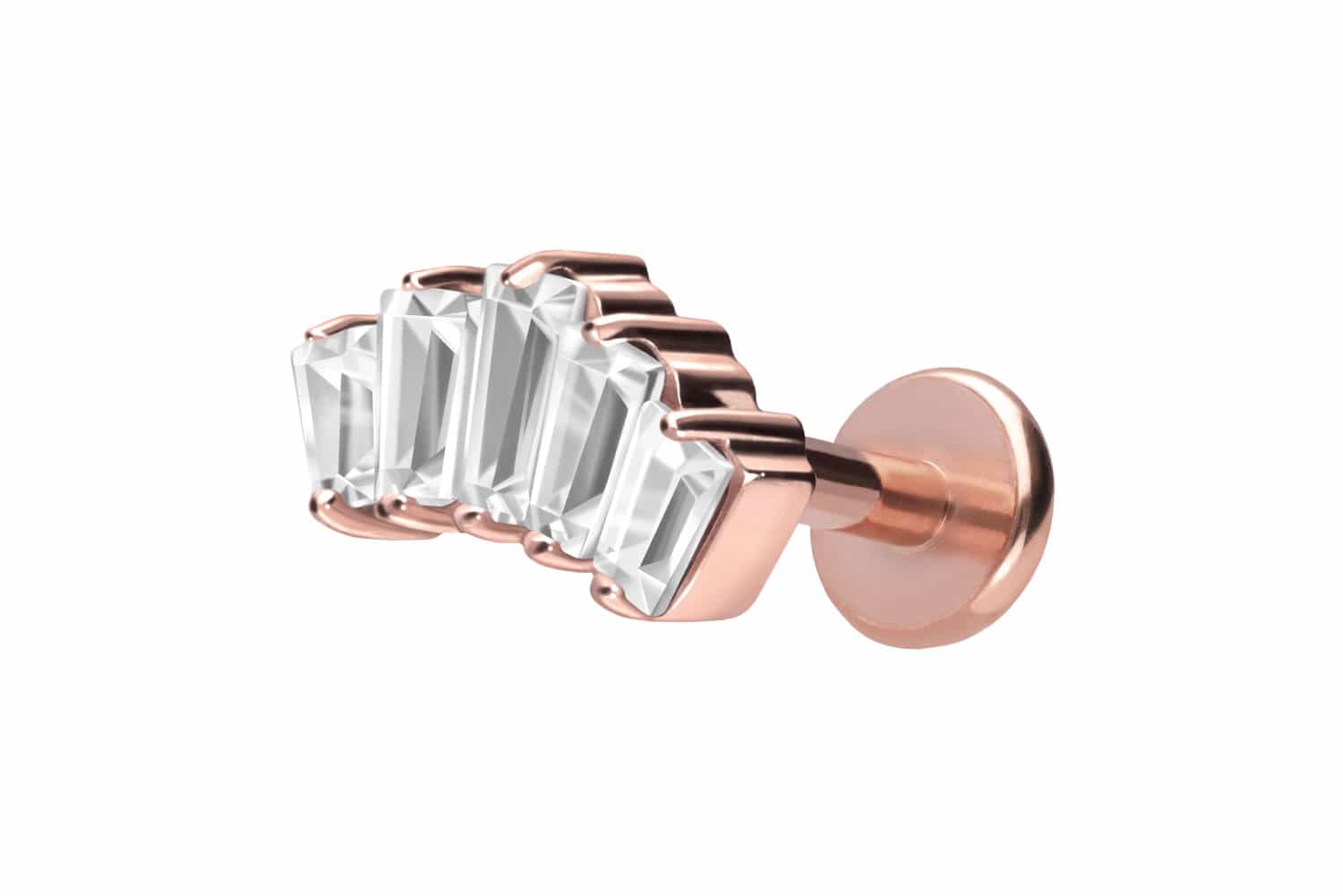 Titan Labret Piercing mit Push Fit 5 EINGEFASSTE KRISTALLRECHTECKE